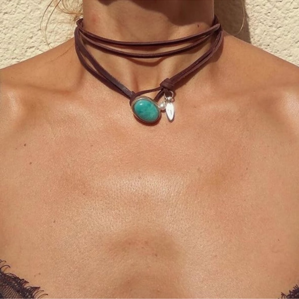 Leather Necklace With Turquoise Pendant 35$
